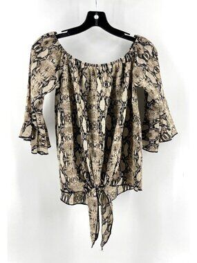 Twenty Second Snakeskin Animal Print 1/2  Sleeve Tie Waist Shirt Top Size Small